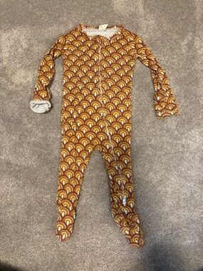 Kate Quinn Rust Rainbow-Print Footed One-Piece Pajamas